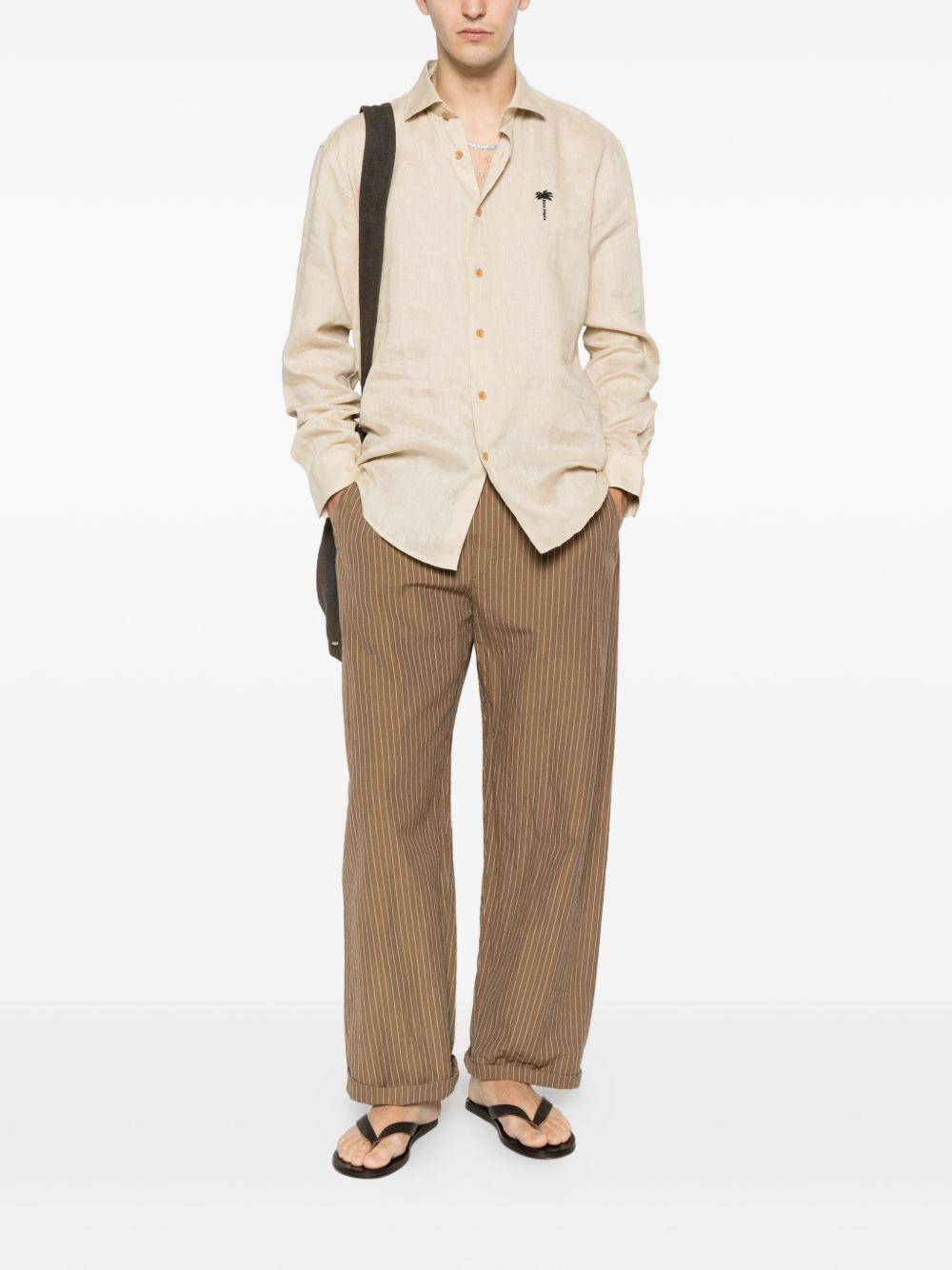 PALM ANGELS Camicia in lino beige con logo 