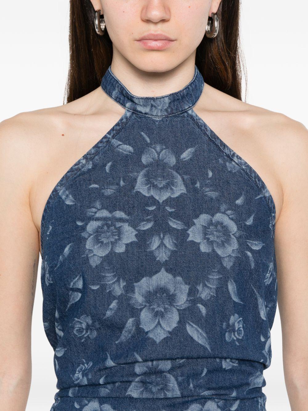 PINKO Top Urlo in denim con scollo halter 