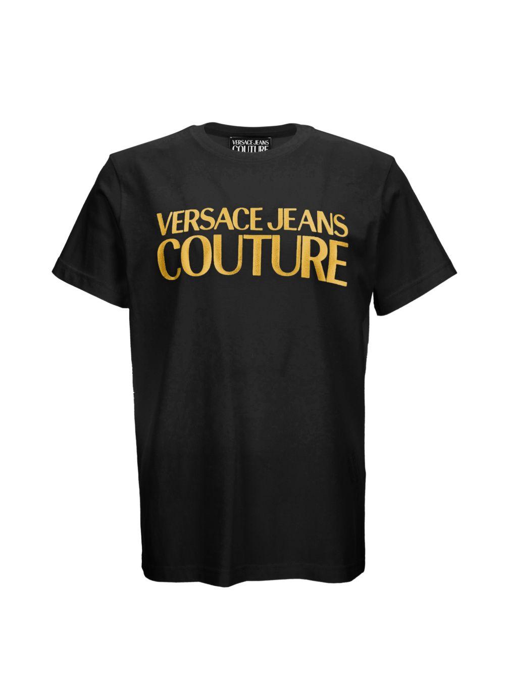 VERSACE JEANS COUTURE T-shirt nera con logo dorato 