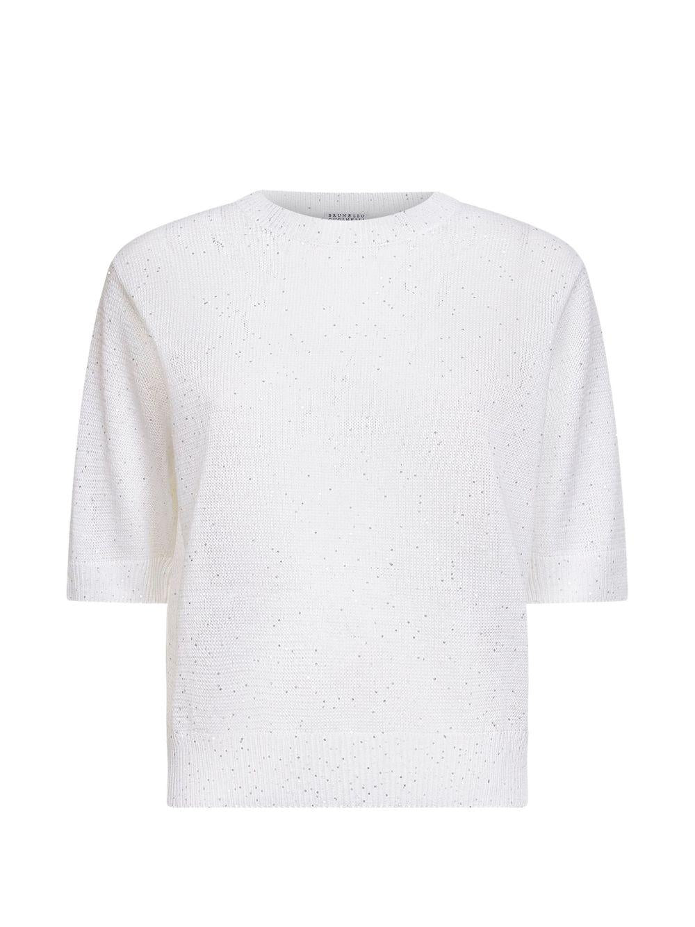 BRUNELLO CUCINELLI T-shirt in maglia fine in lino misto cotone con micro paillettes 