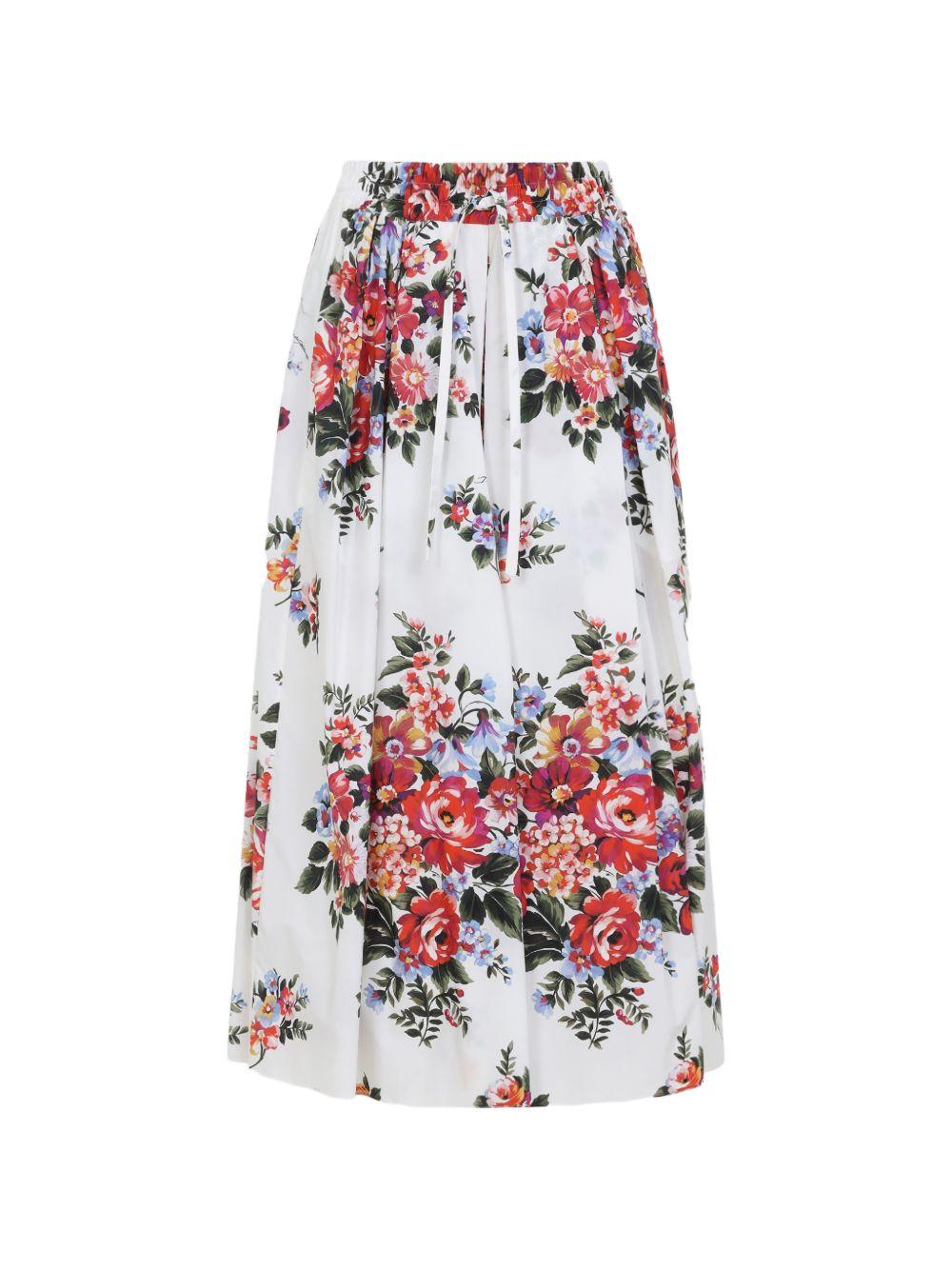 DOLCE e GABBANA Gonna midi in cotone bianco con stampa floreale 