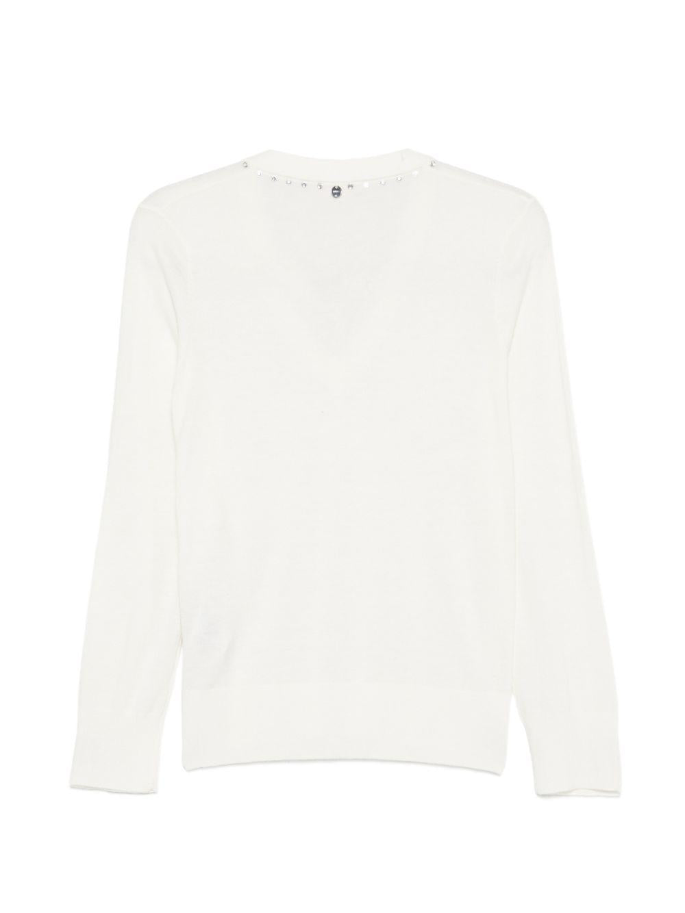 LIUJO Maglia bianca con scollo e borchiette 