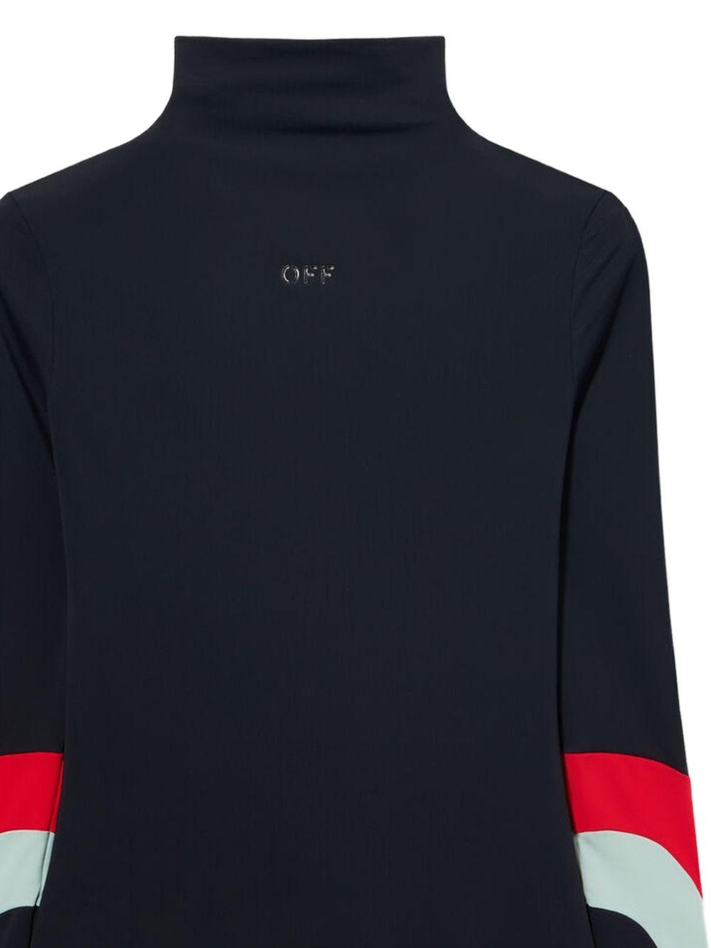 OFF WHITE Abito corto nero a collo alto con dettagli rossi e celesti 