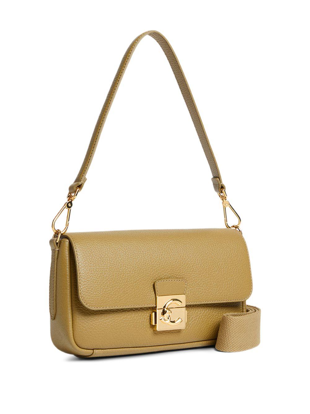 COCCINELLE Borsa a spalla in pelle verde con placca logo dorata 