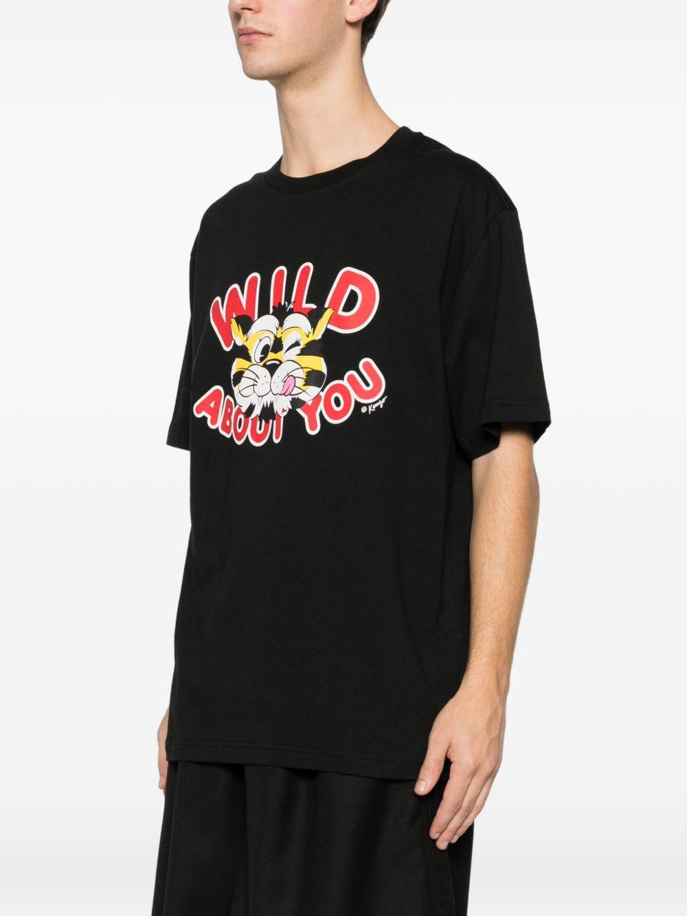 KENZO T-shirt in cotone nero con stampa 