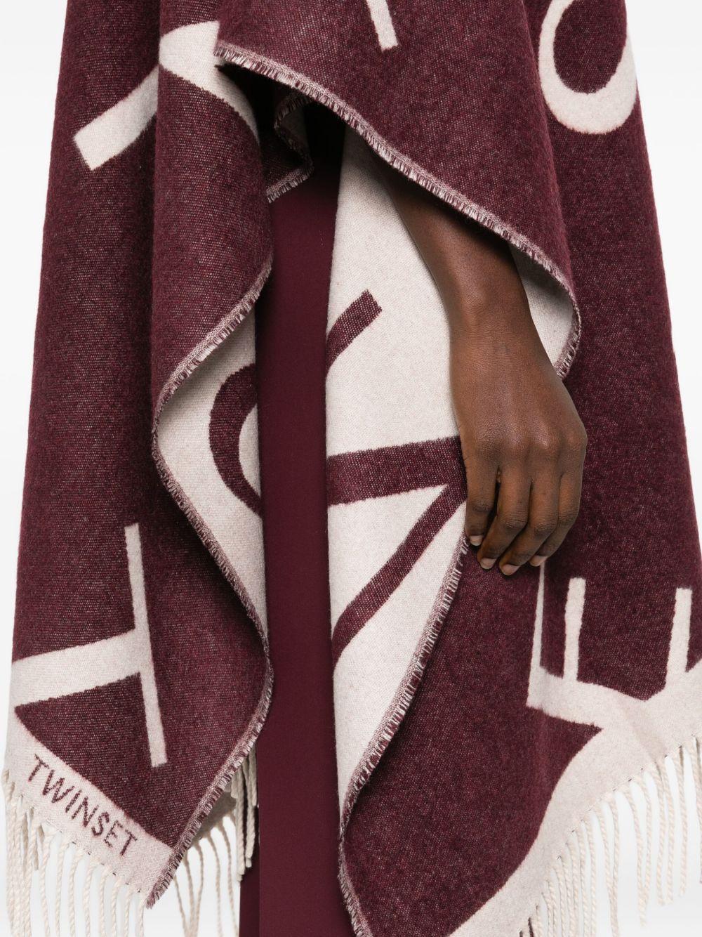 TWINSET Mantella con logo all-over e frange in misto lana 
