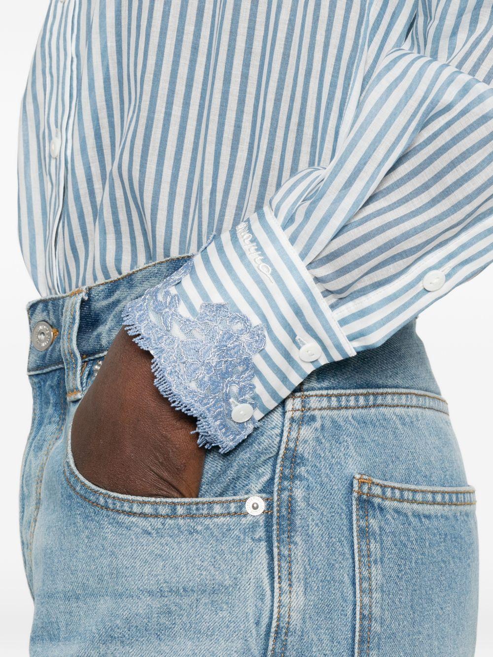 ERMANNO FIRENZE Camicia a maniche lunghe a righe in cotone con inserti in pizzo 