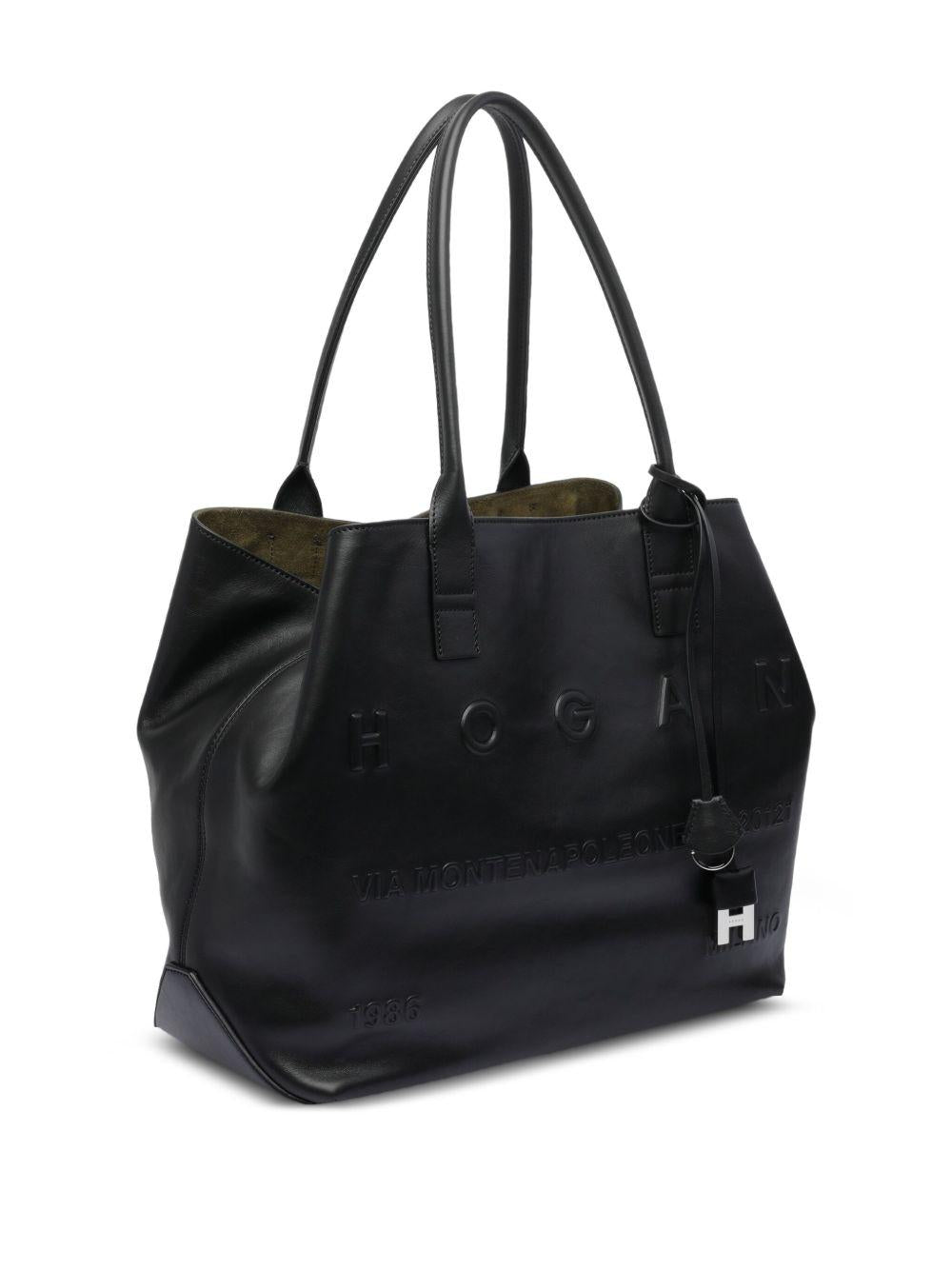 HOGAN Borsa shopping Script media in pelle nera 