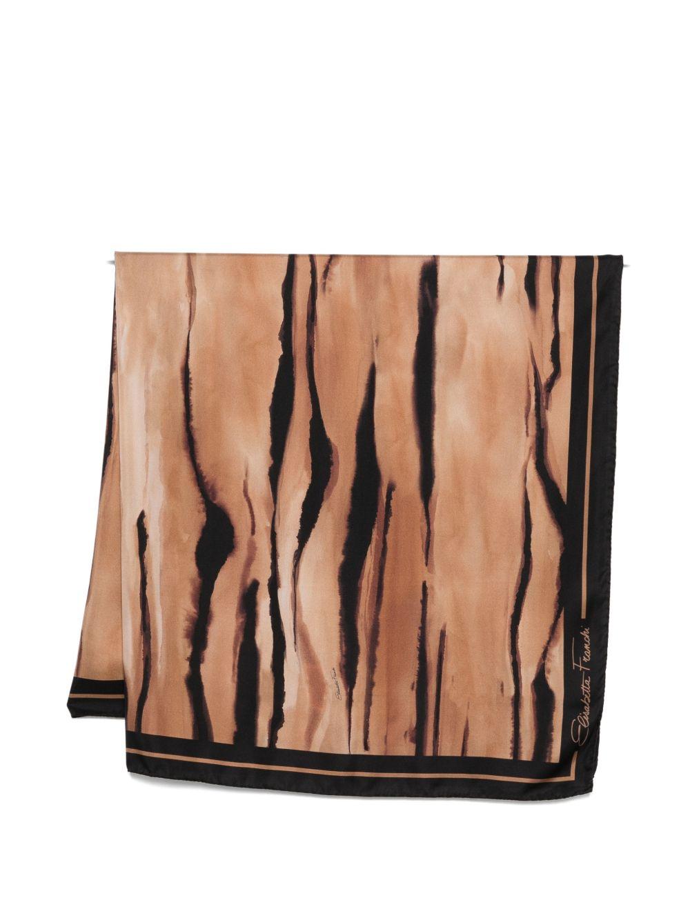 ELISABETTA FRANCHI Sciarpa foulard con stampa grafica color marrone 