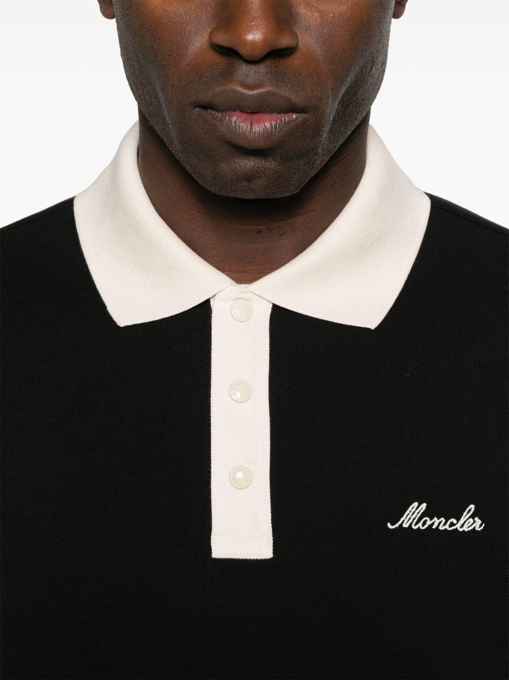 MONCLER Polo in cotone nero con colletto a contrasto 