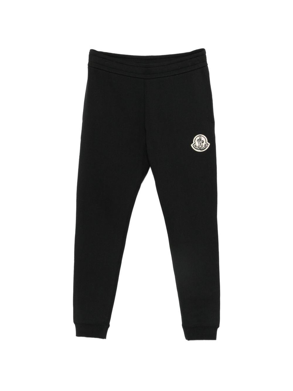 MONCLER Pantaloni sportivi neri in cotone con patch logo 