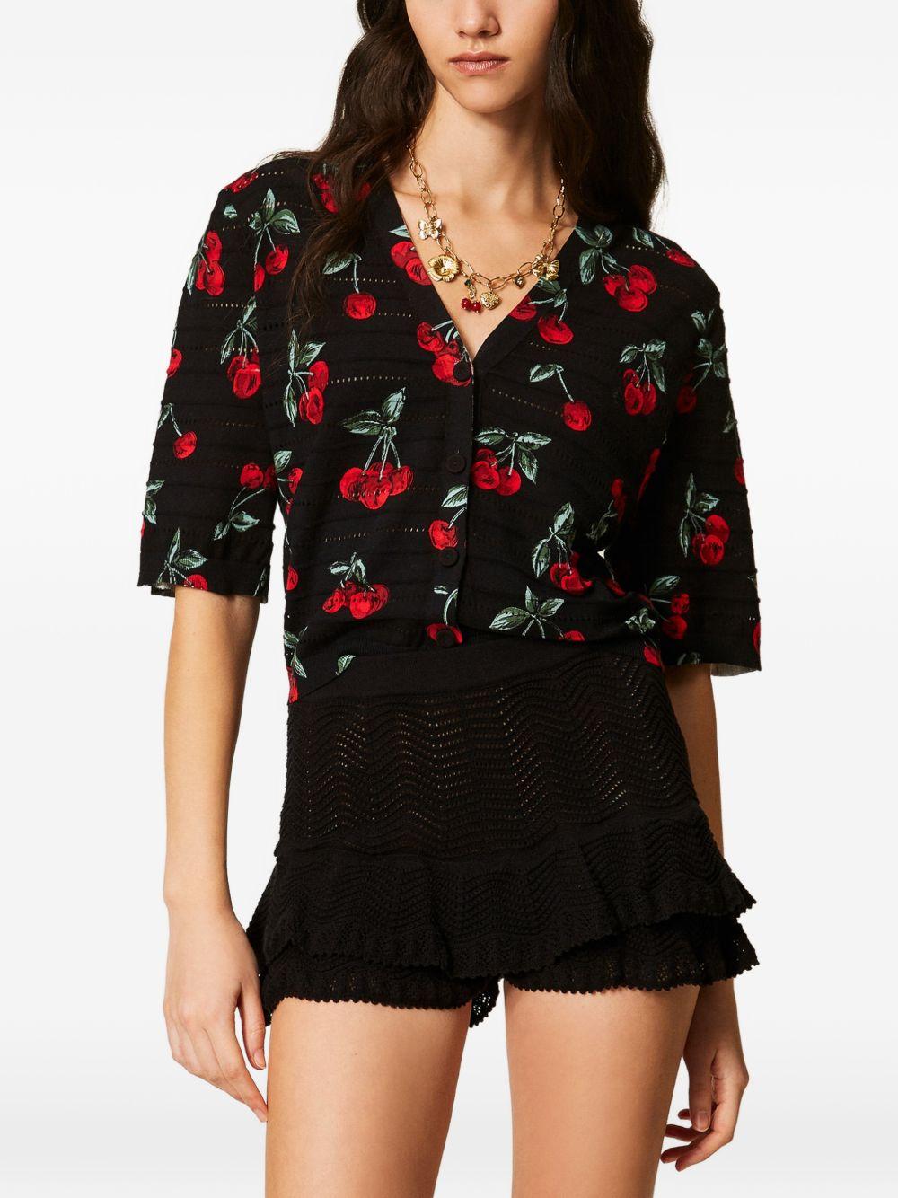 TWINSET Blusa in cotone nero con ciliegie 