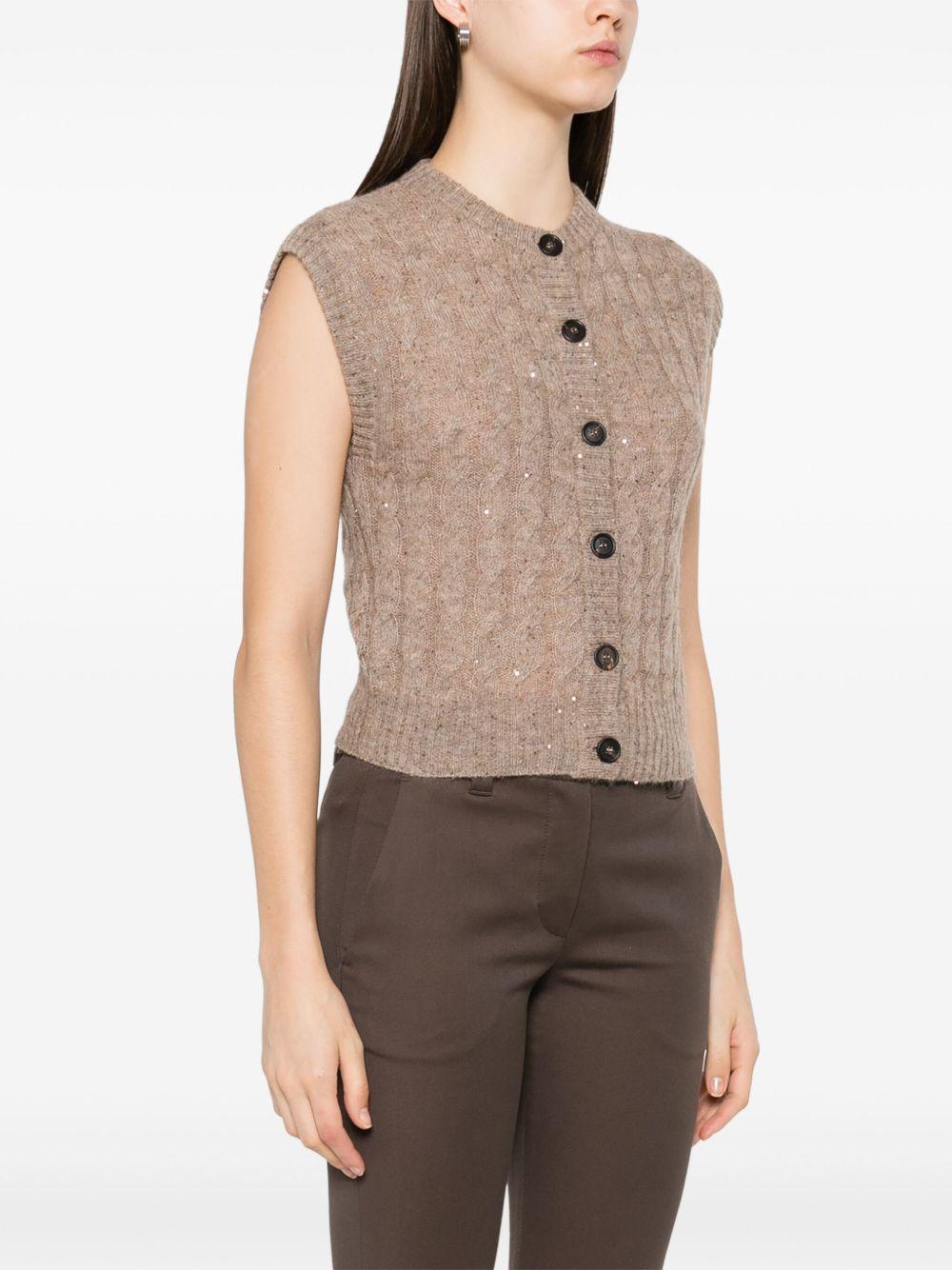 BRUNELLO CUCINELLI Gilet girocollo beige in maglia 