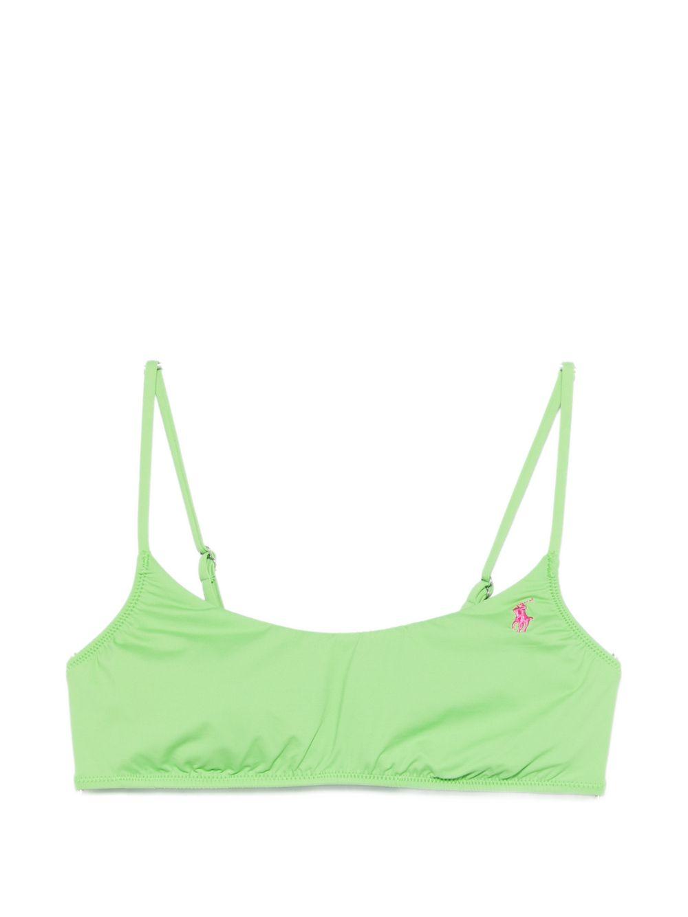 POLO RALPH LAUREN Top bikini a fascia con spalline sottili verde chiaro con logo a contrasto 