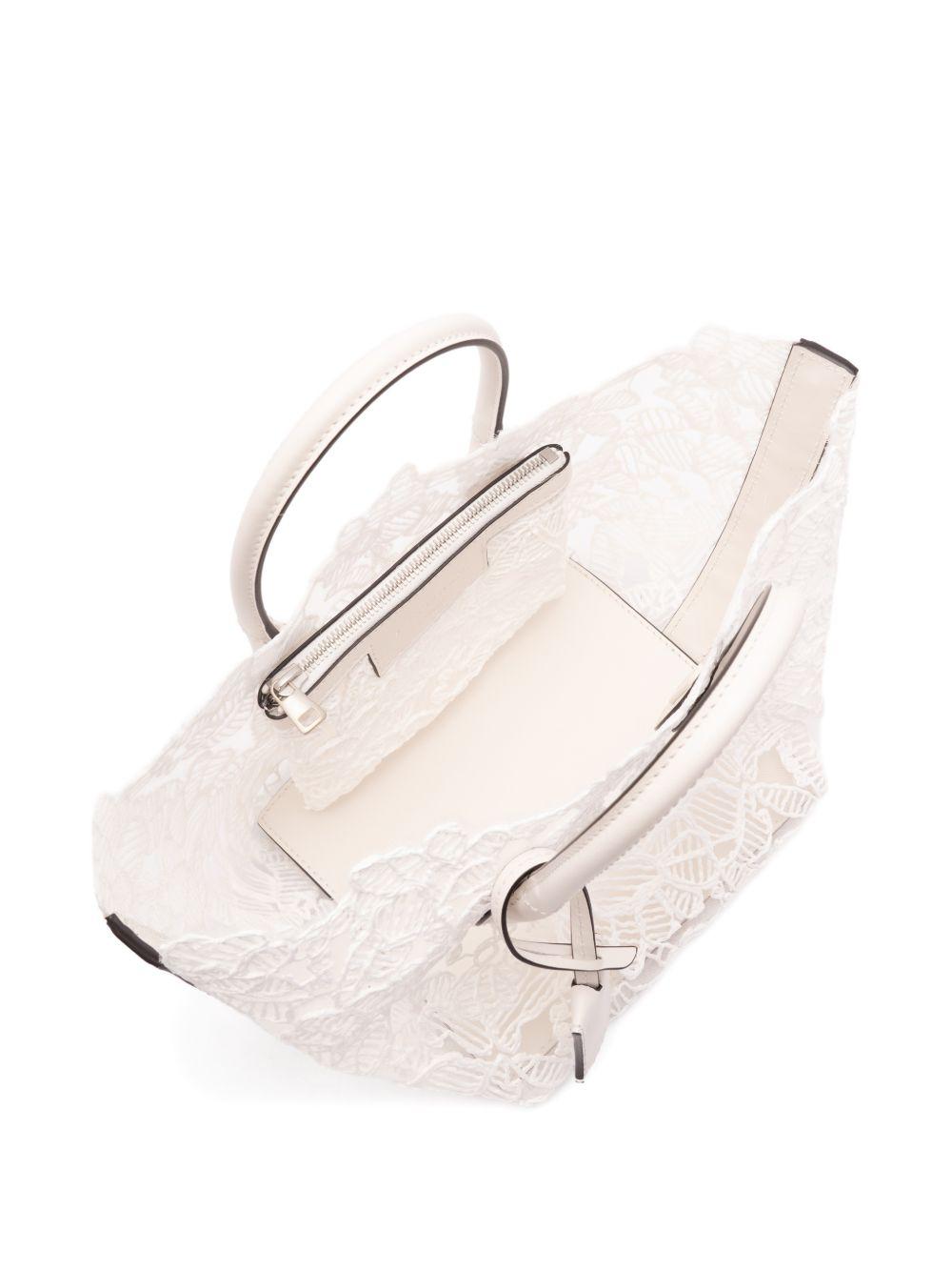 ERMANNO SCERVINO Borsa tote in pizzo floreale bianca con manici superiori 