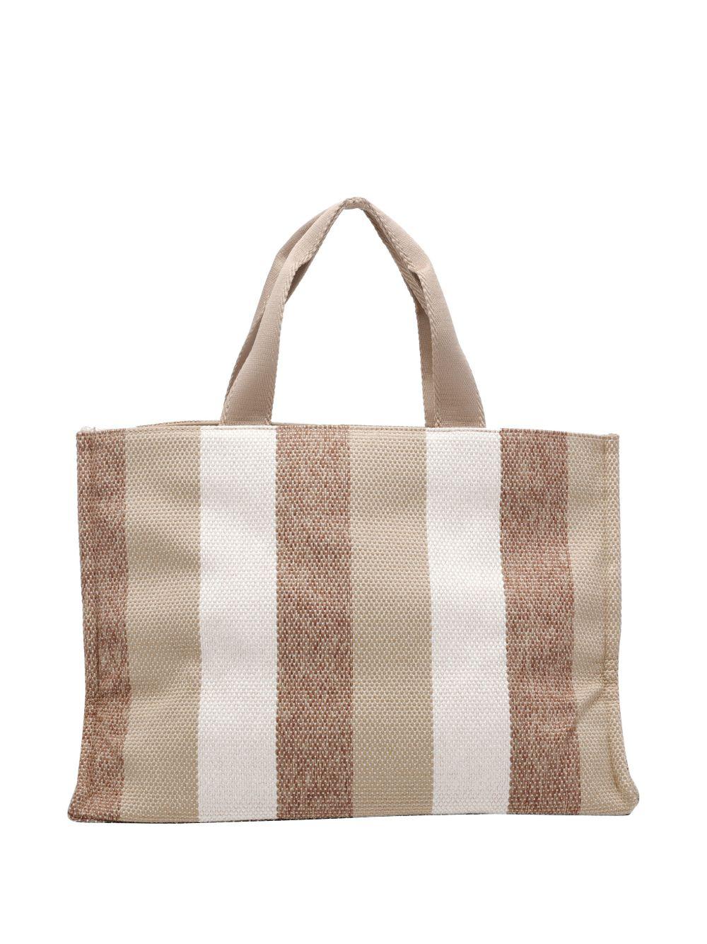 LIUJO Borsa tote in cotone a righe con logo 