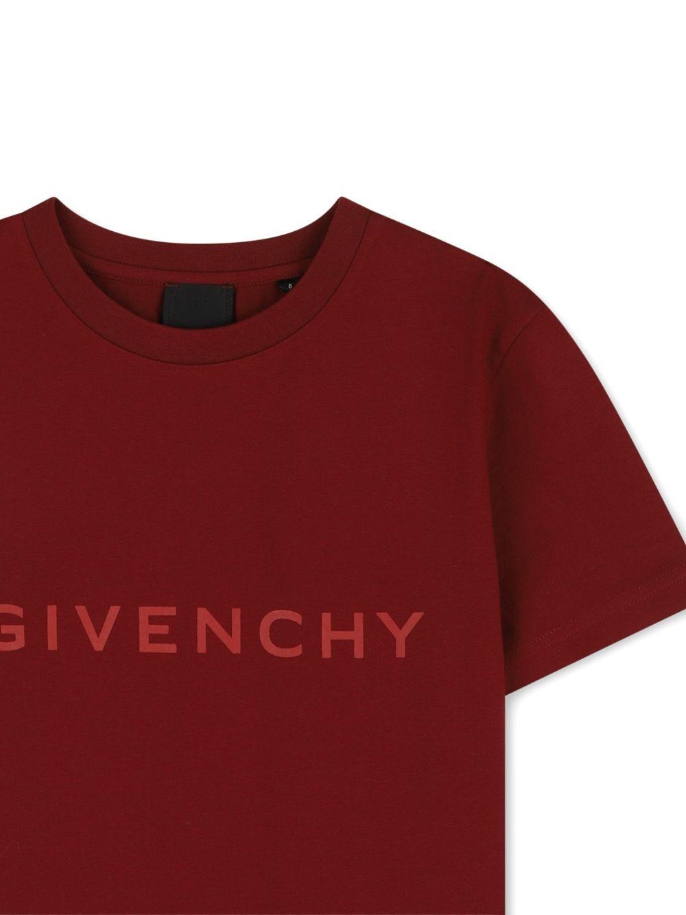 GIVENCHY T-shirt in cotone bordeaux a maniche corte con logo 