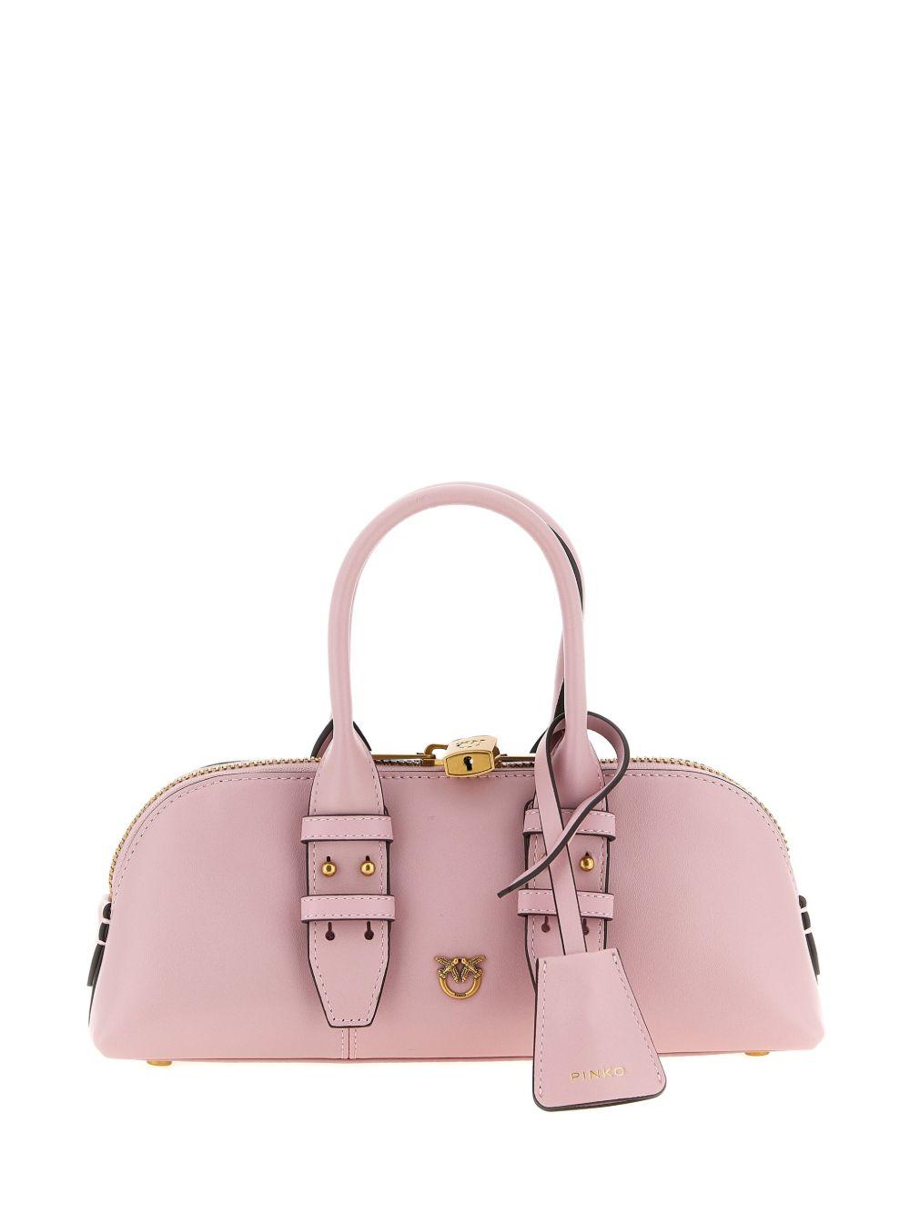PINKO Borsa a mano di pelle rosa con fibbie dorate 