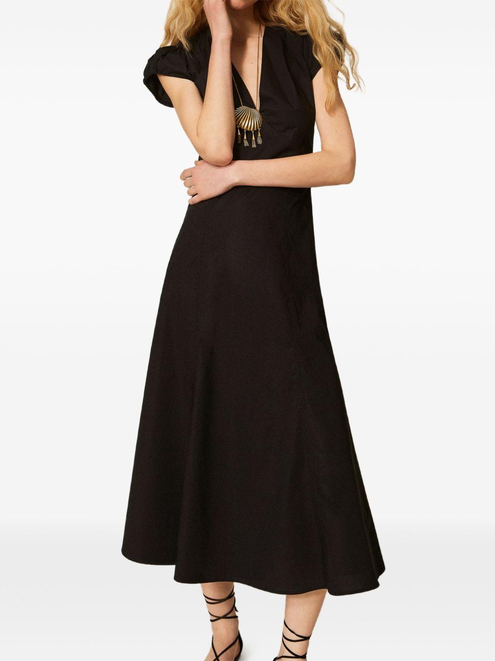 TWINSET Abito midi in cotone elasticizzato nero con scollo a V 
