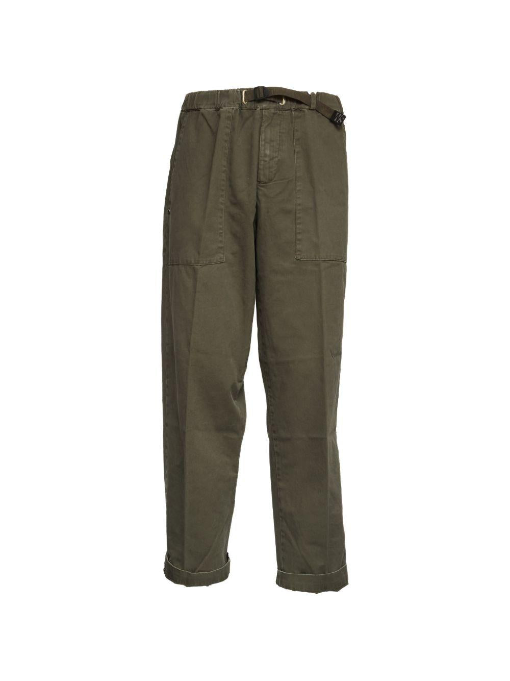 WHITE SAND Pantaloni in cotone verde con cintura e tasche 