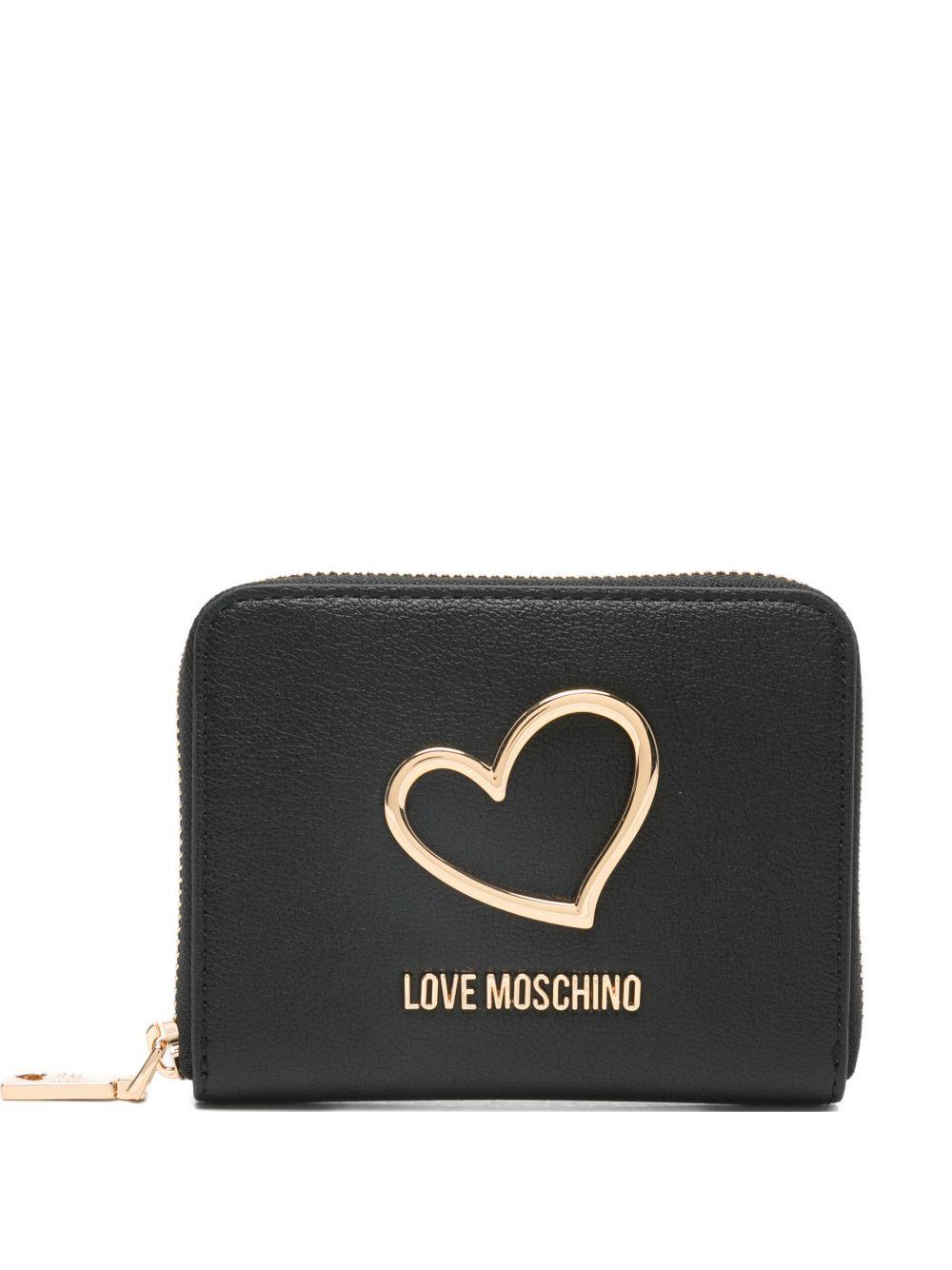 LOVE MOSCHINO Portafoglio nero con placca logo dorata e chiusura a zip 