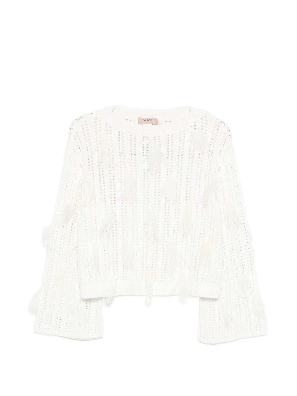 TWINSET Maglia traforata con dettagli in piume 