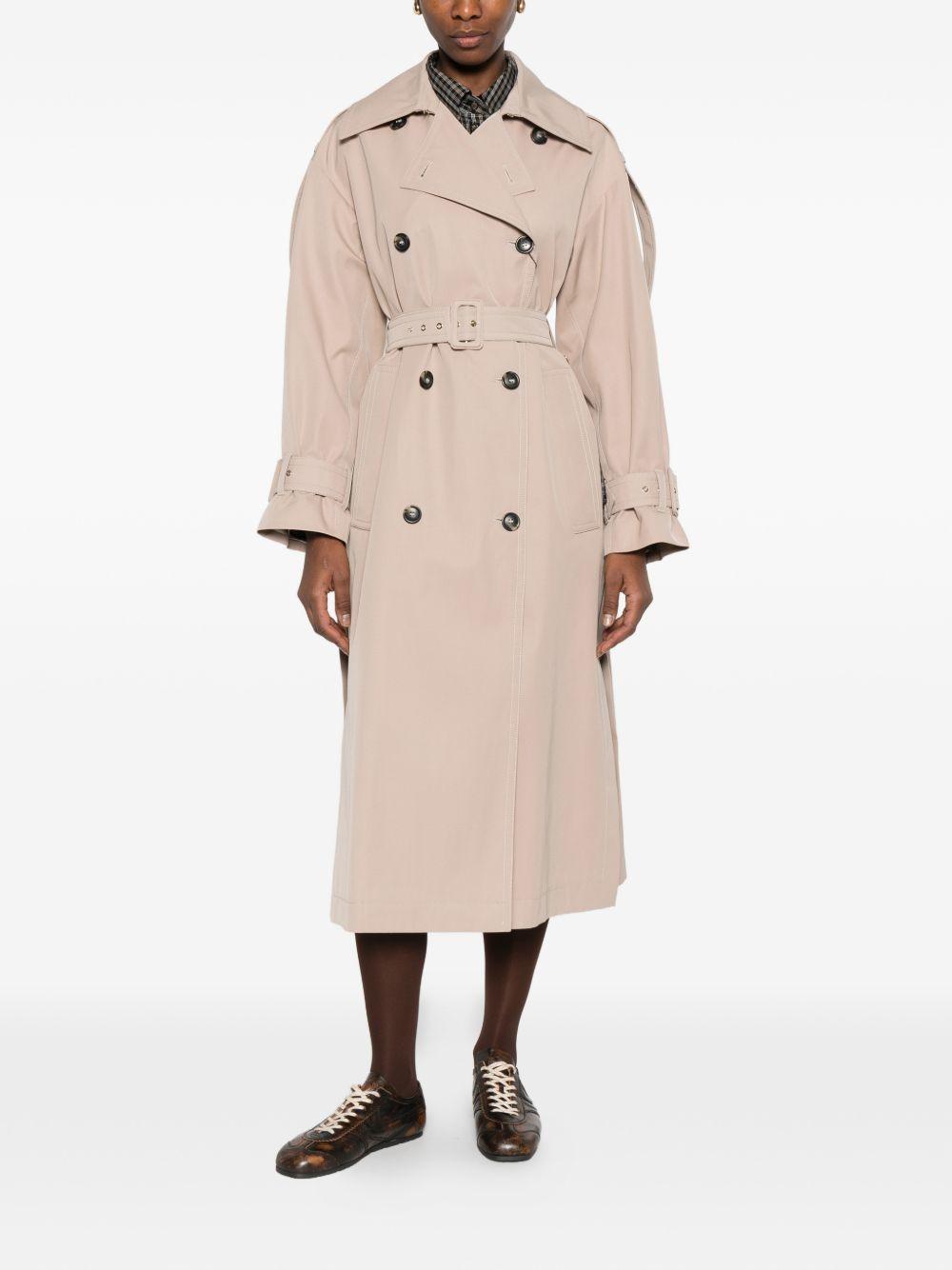 SPORTMAX Trench beige lungo a doppio petto con cintura in vita 
