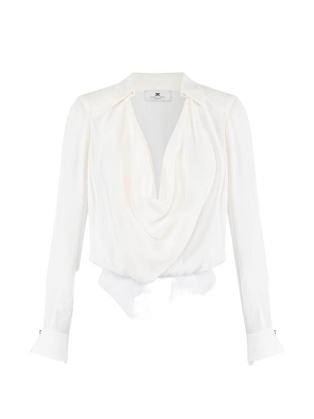 ELISABETTA FRANCHI Camicia corta bianca con collo a V 