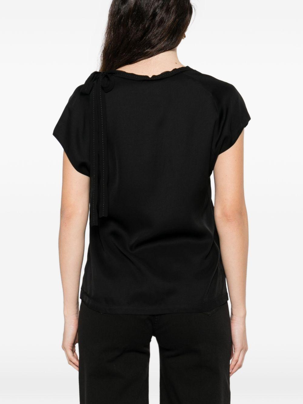 PINKO T-shirt nera con fiocco laterale sul collo 