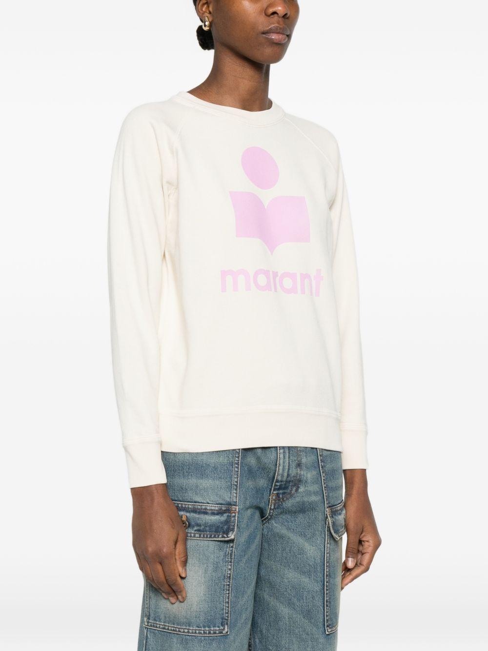 MARANT ETOILE Felpa ecru con logo rosa 