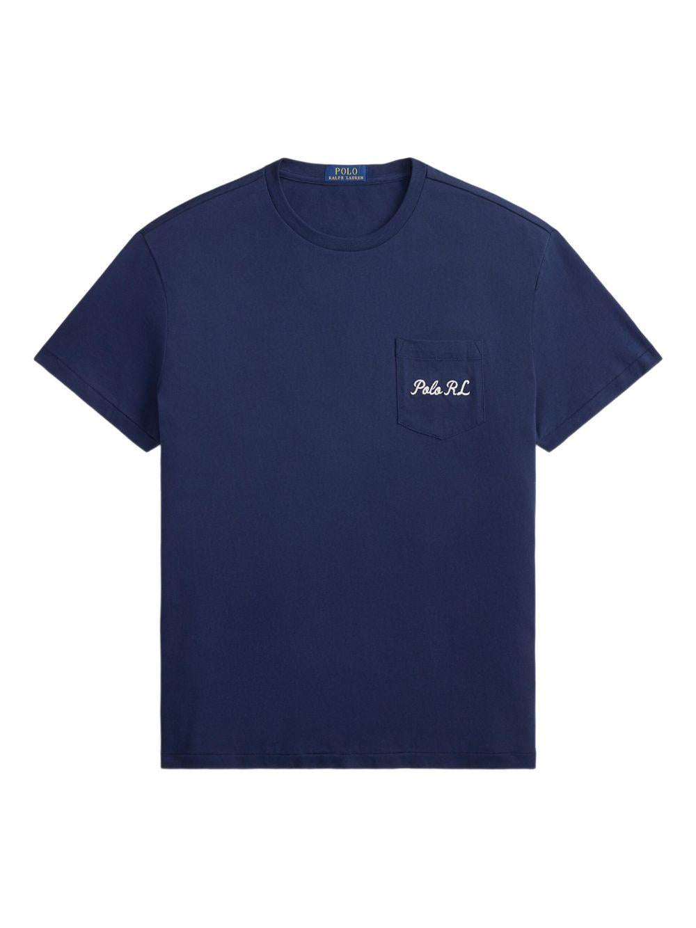 POLO RALPH LAUREN T-shirt blu con logo sul petto 