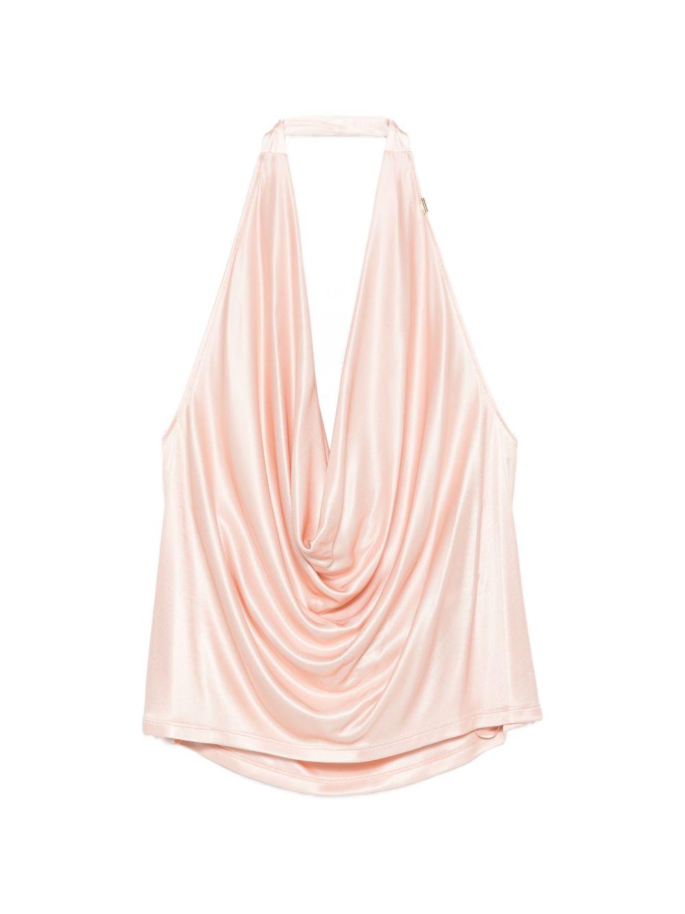 ELISABETTA FRANCHI Top rosa cipria lucido con scollo morbido 