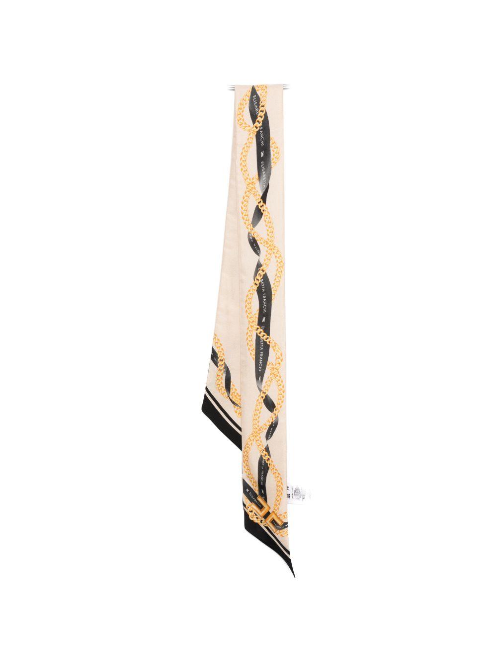 ELISABETTA FRANCHI Foulard con stampa grafica color marrone 
