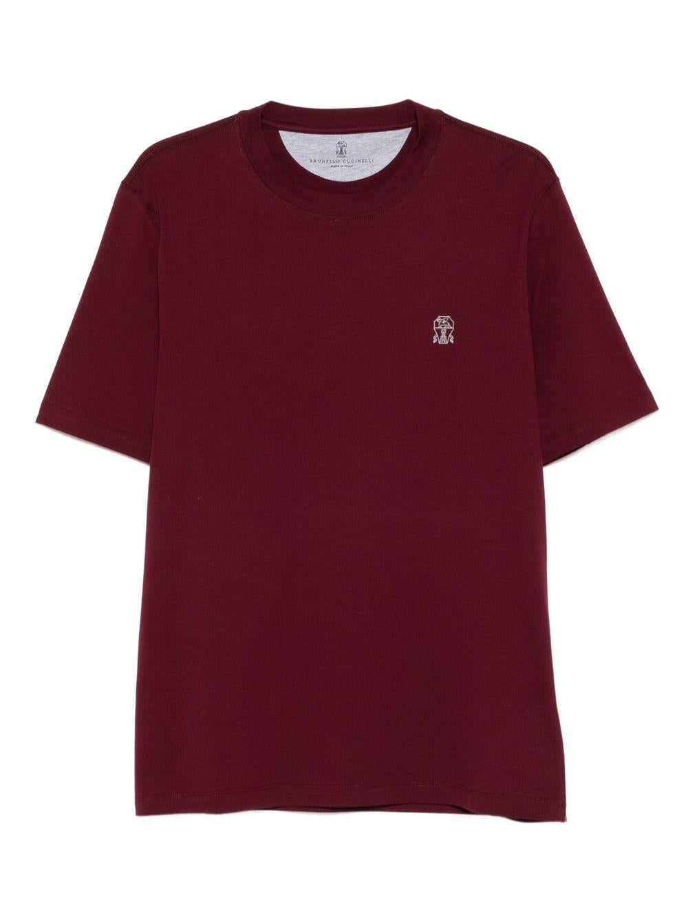 BRUNELLO CUCINELLI T-shirt girocollo in cotone borgogna con logo 