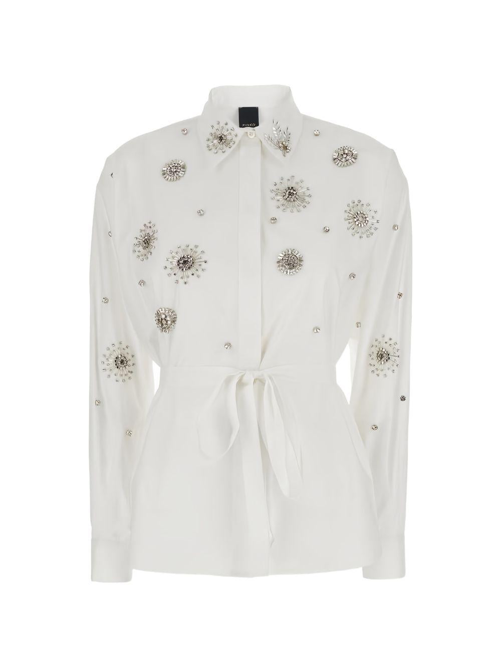 PINKO Camicia Carley in cotone bianco con colletto a punta 