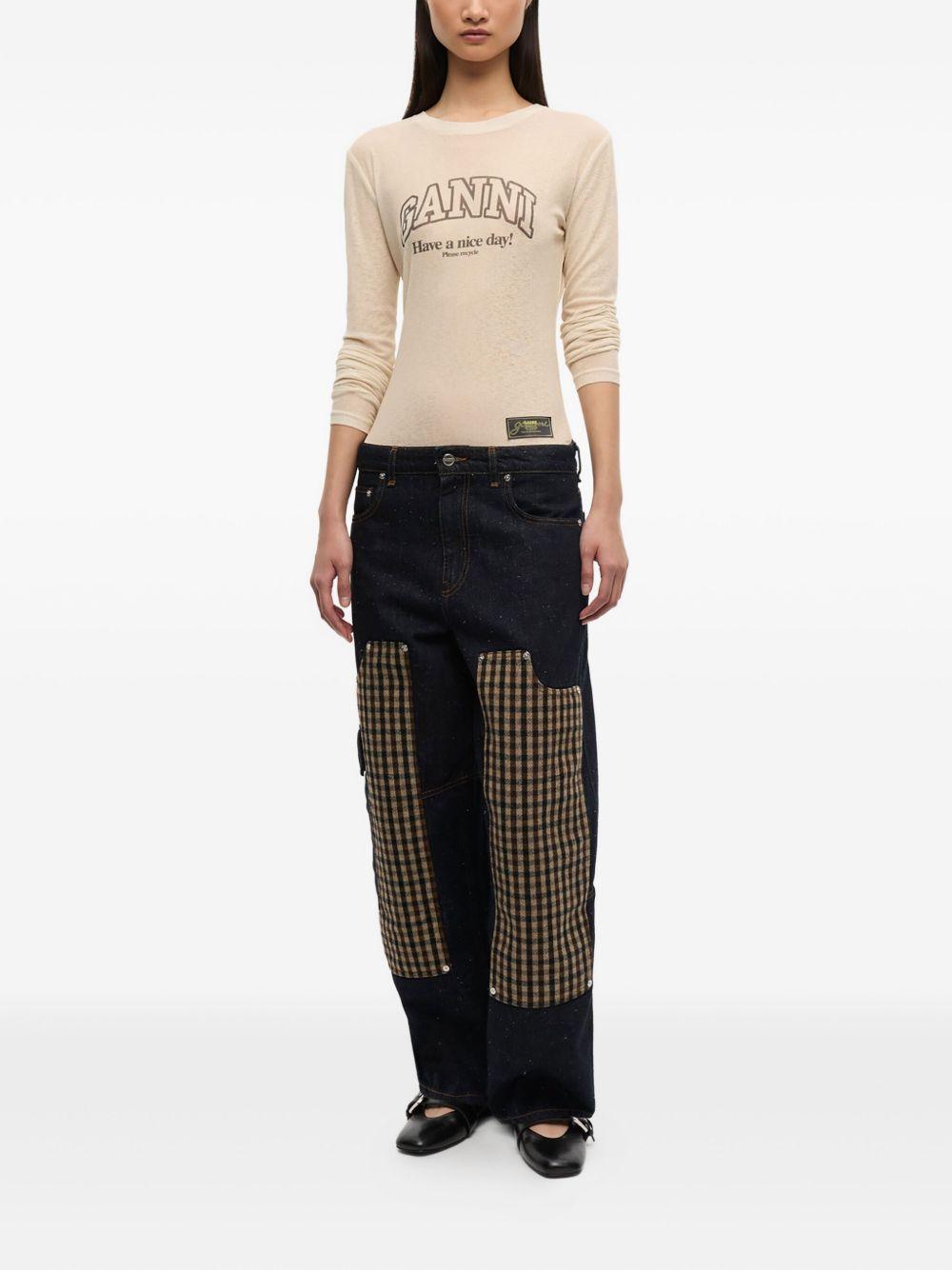 GANNI Jeans con patch a quadri blu notte 