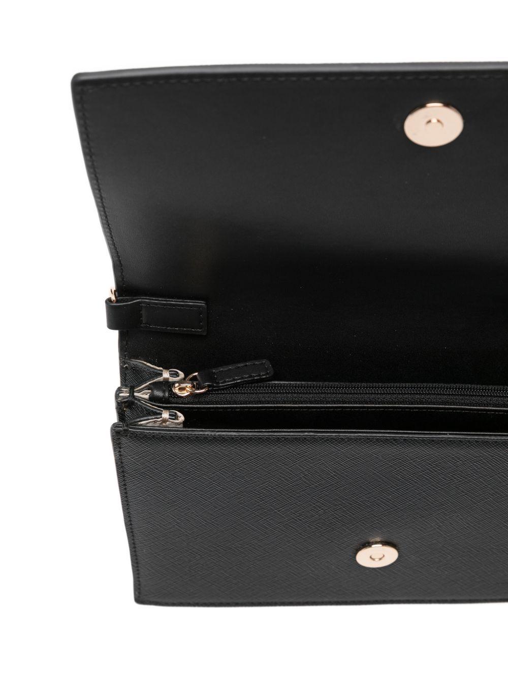 LIUJO Borsa nera a tracolla con dettagli dorati e logo impresso 