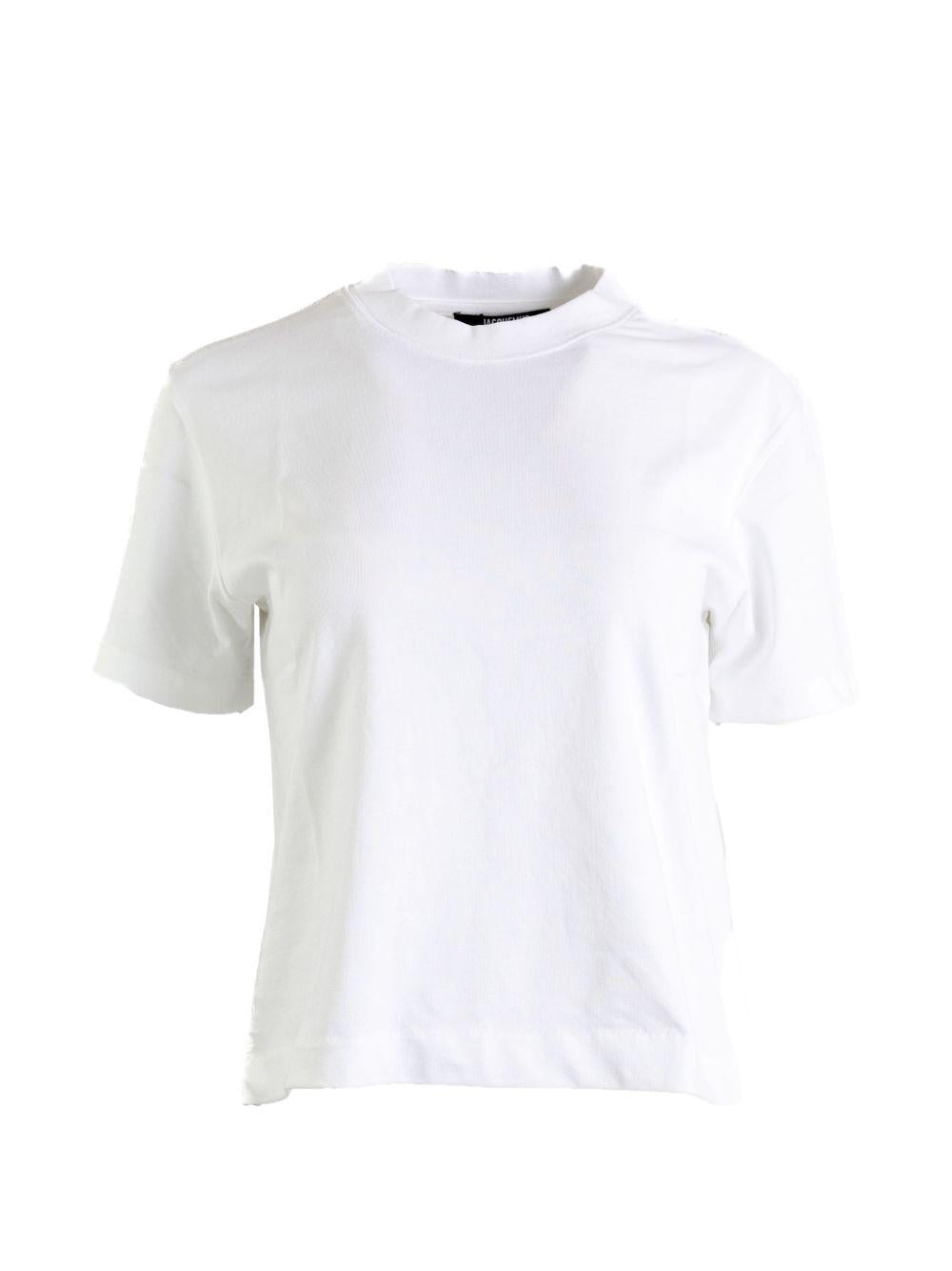 JACQUEMUS T-shirt bianca in cotone a collo rotondo 