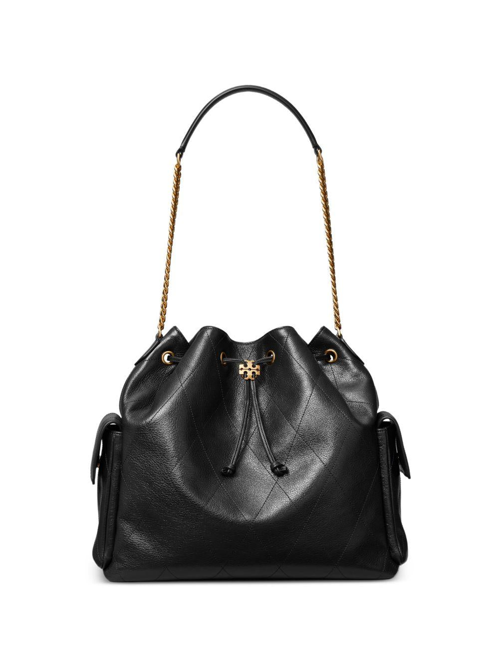 TORY BURCH Borsa a spalla Charlie grande trapuntata in pelle martellata con catena 