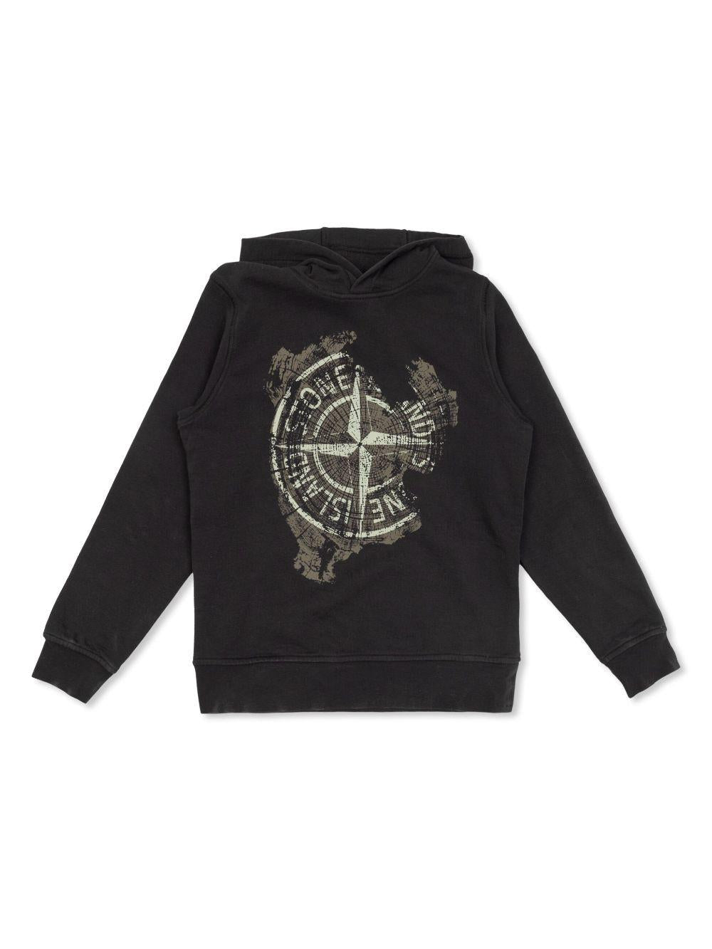 STONE ISLAND Felpa nera con cappuccio con logo bianco 