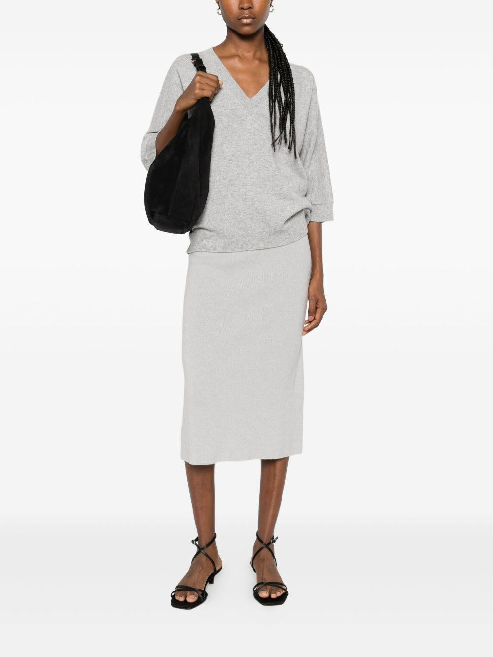 TABARONI Maglia grigia a maniche corte e scollo a V 