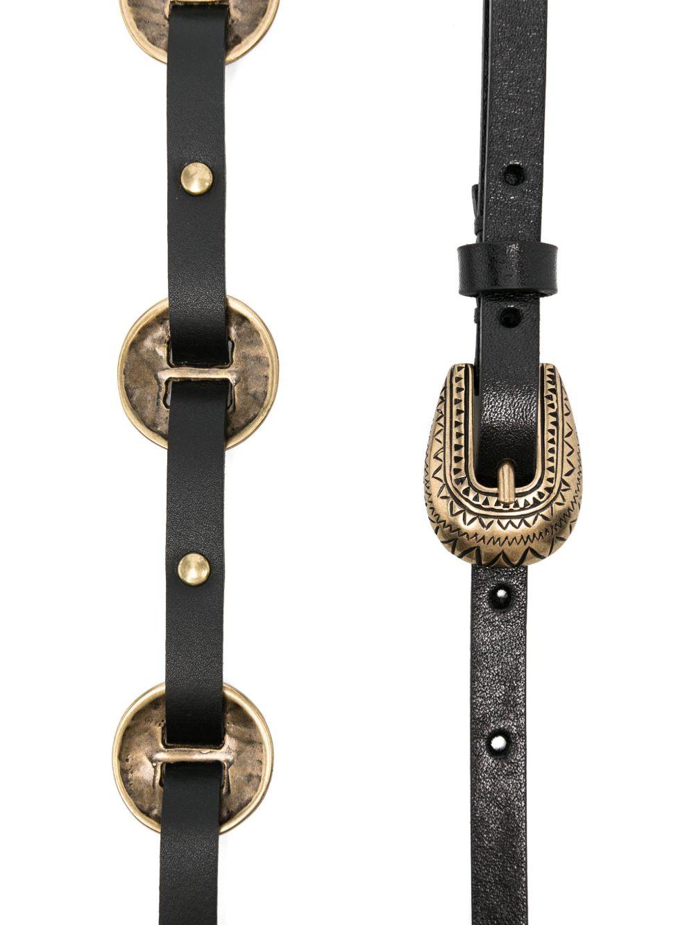 PINKO Cintura sottile in pelle nera con fibbie 