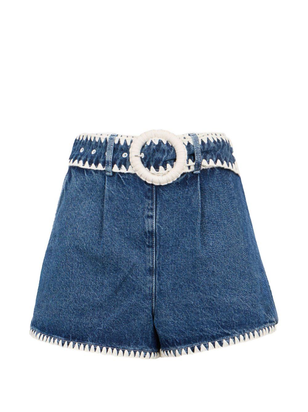 FARM RIO Shorts in cotone denim blu con dettagli crochet 