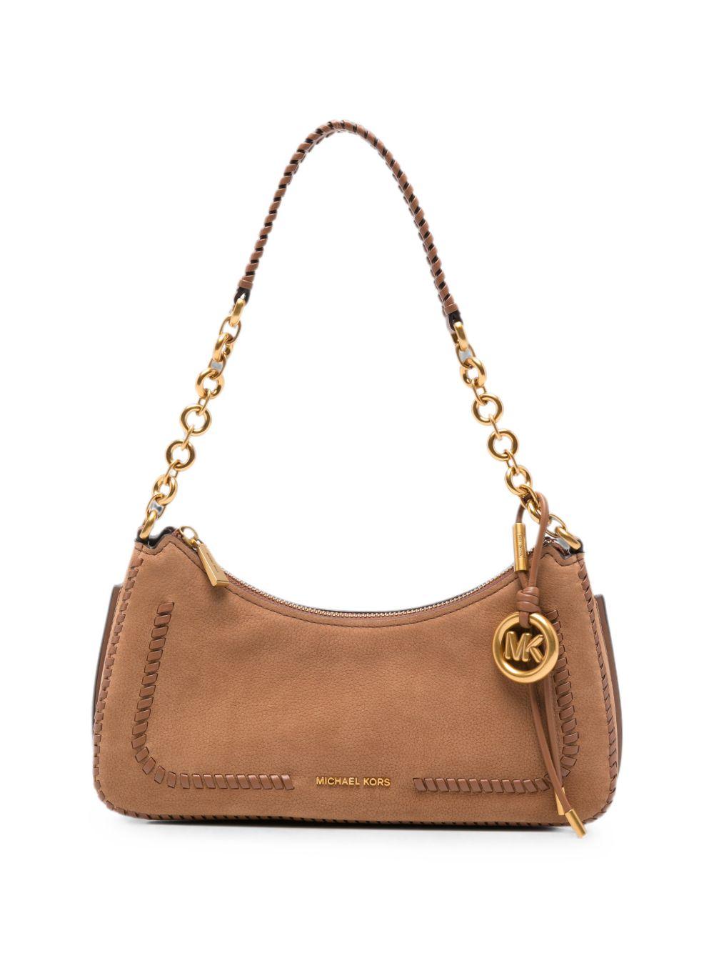 MICHAEL KORS Borsa marrone in pelle con charm dorato 