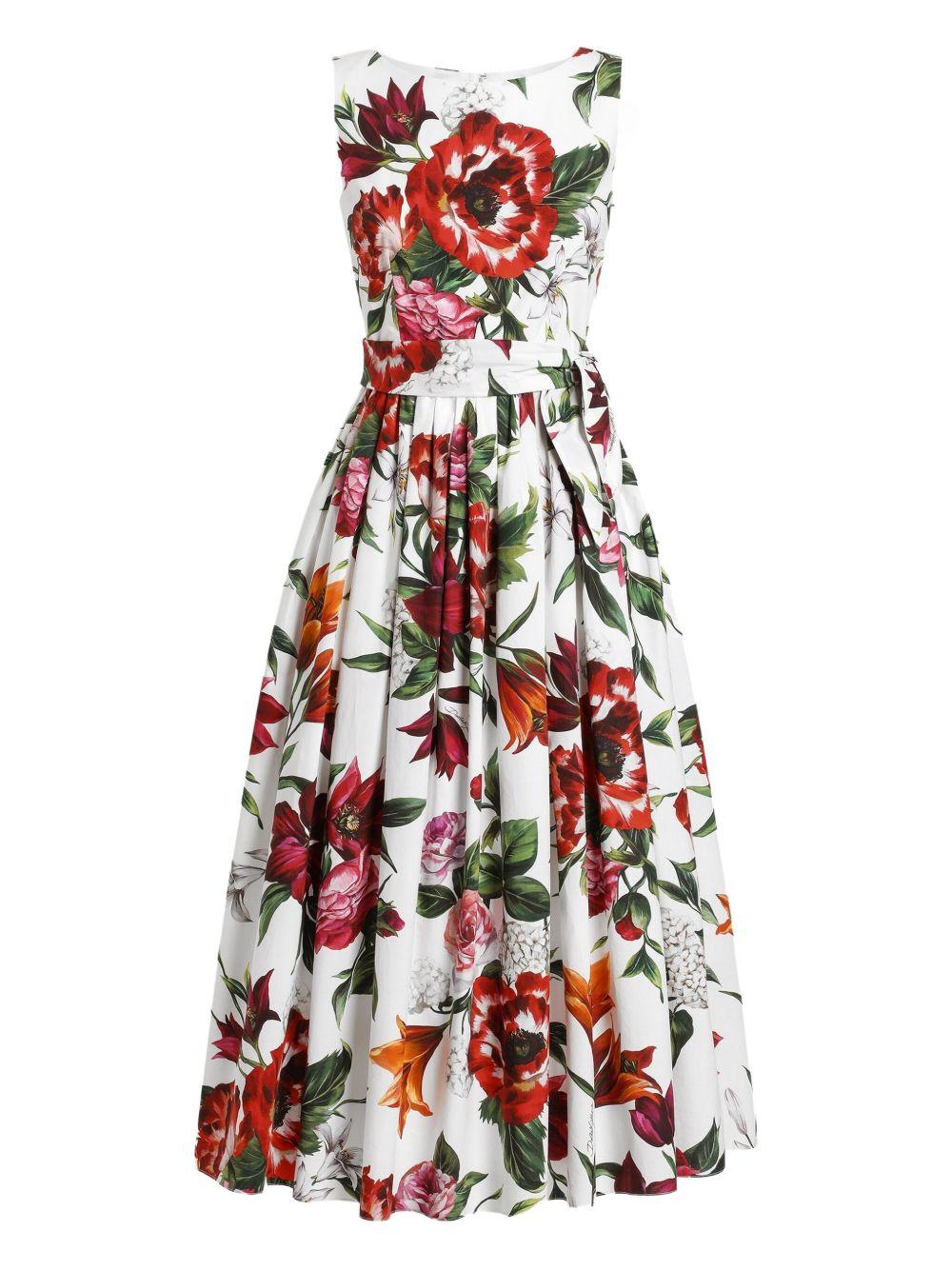 DOLCE e GABBANA Cotton midi dress with floral print 
