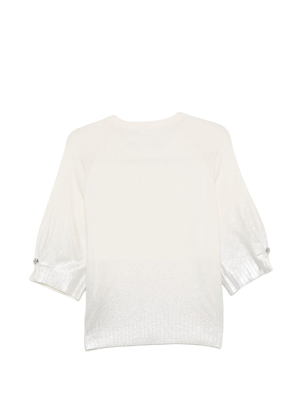 LIUJO Maglia girocollo bianca con rifiniture in argento 