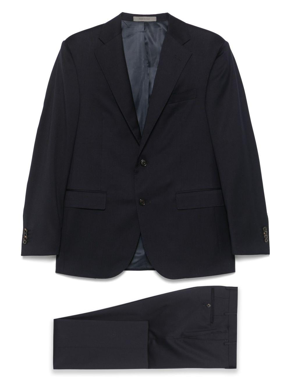 Navy blue single-breasted suit in pure virgin wool