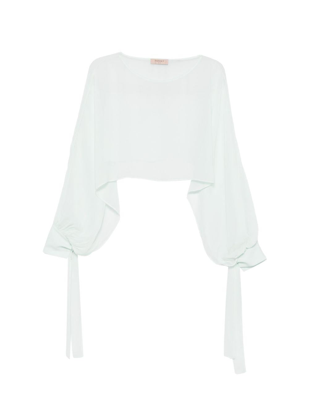 TWINSET Camicia celeste con maniche a sbuffo e scollo a barca 