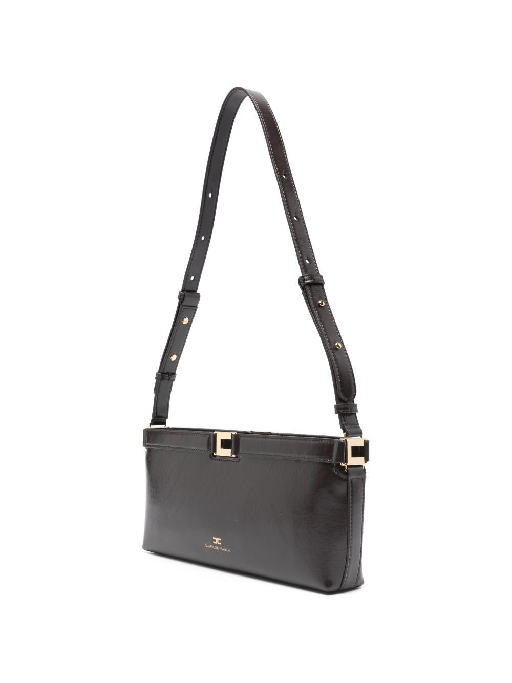 ELISABETTA FRANCHI Borsa a spalla marrone con texture effetto naplak 