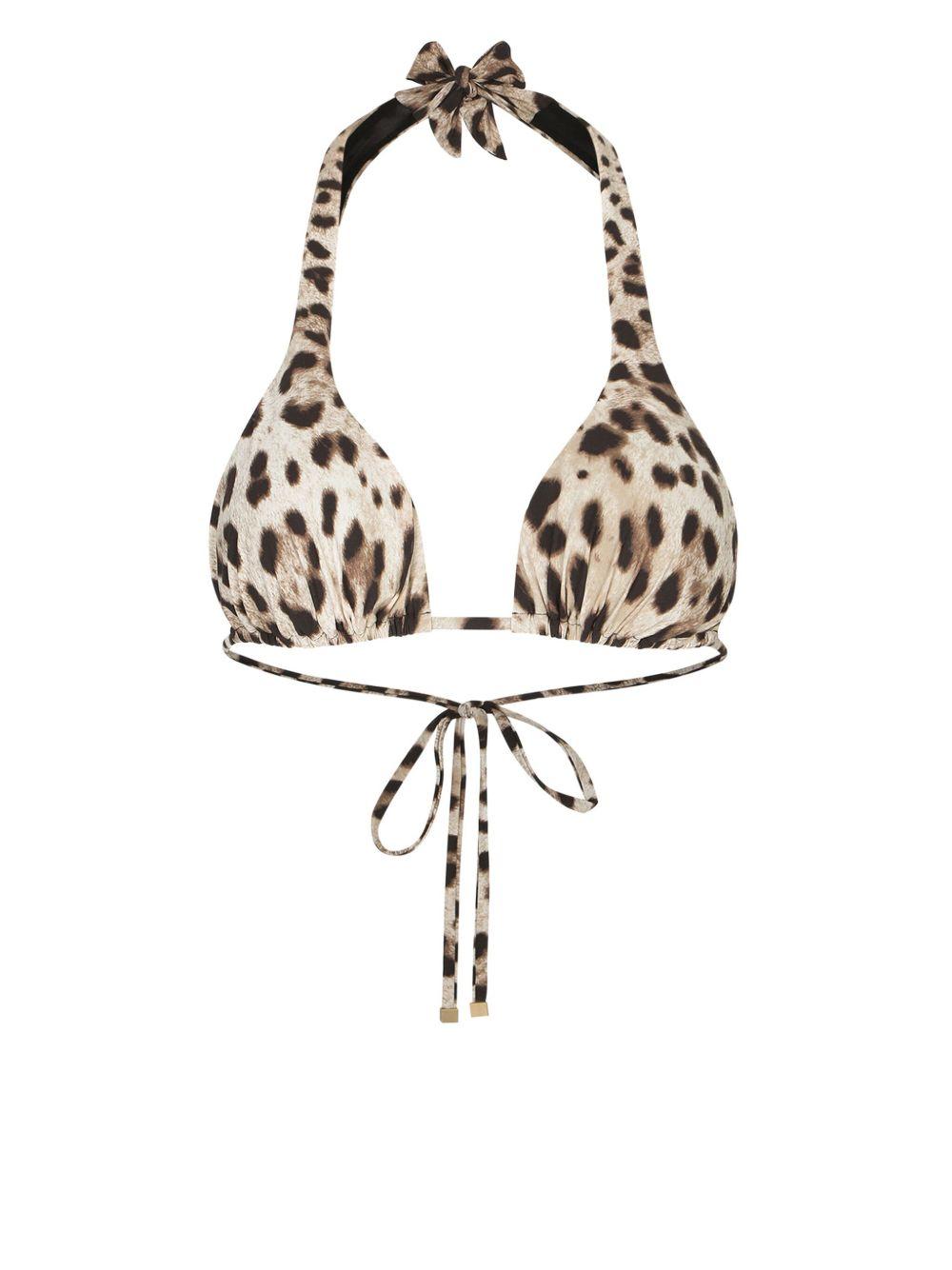 DOLCE e GABBANA Top bikini a triangolo con stampa leopardata 